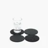 Black Leather and Charcoal Felt Coasters, Set of 4
