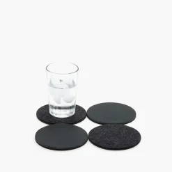 Black Leather and Charcoal Felt Coasters, Set of 4