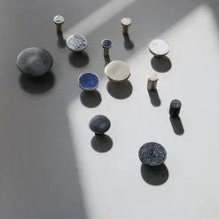 Brass and Stone Hook / Knob - White Marble