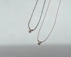 Cinq Droplet Necklace, Beige Silk Cord