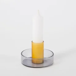 Duo Tone Glass Candlestick, Grey + Orange