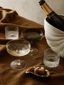 Ferm Living Ripple Champagne Saucers / Coupes, Smoke - Set of 2
