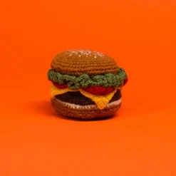 Hand Knit Hamburger Dog Toy