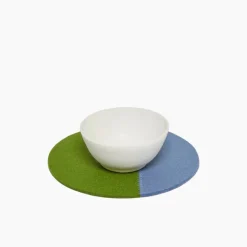 Jaunt 10" Round Merino Wool Felt Trivet, Loden Green/Horizon