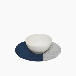 Jaunt 10" Round Merino Wool Felt Trivet, Marine / Granite