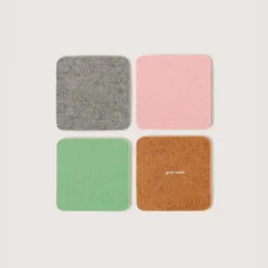 Merino Wool Felt Multi Color Coasters Set of 4, Square