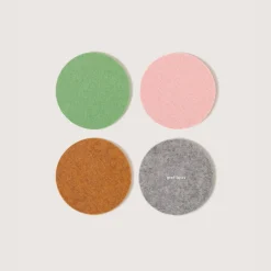 Merino Wool Felt Multi-Color Coasters Set of 4, Round