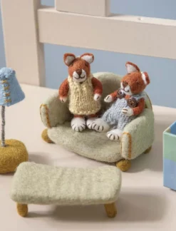 Miniature Felt Armchair, Lamp, and Pouf Set