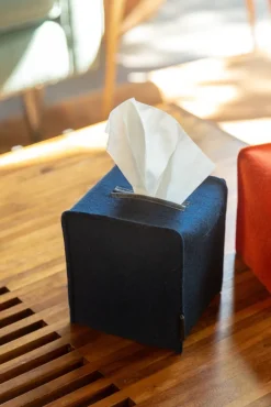 Small Merino Wool Felt Tissue Box Cover, Marine