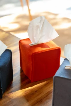 Small Merino Wool Felt Tissue Box Cover, Orange