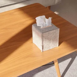 Small Merino Wool Felt Tissue Box Cover, Granite