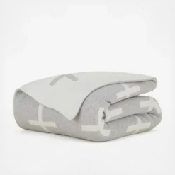 Wool Knit Cross Throw, Grey